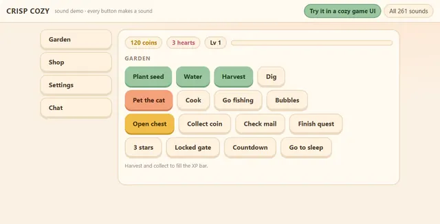 The Crisp Cozy web demo, which plays every sound in the browser
