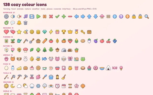 The 138 colour icons included in Crisp Cute