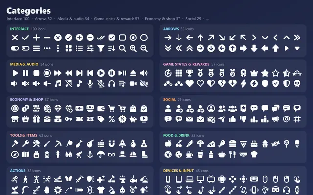The 13 categories of Crisp Icons