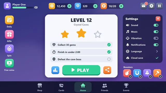 A mock game screen using Crisp Icons