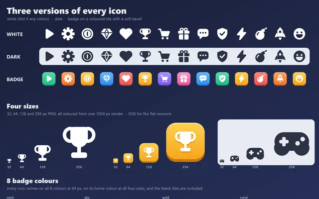 The white, dark and badge versions of Crisp Icons