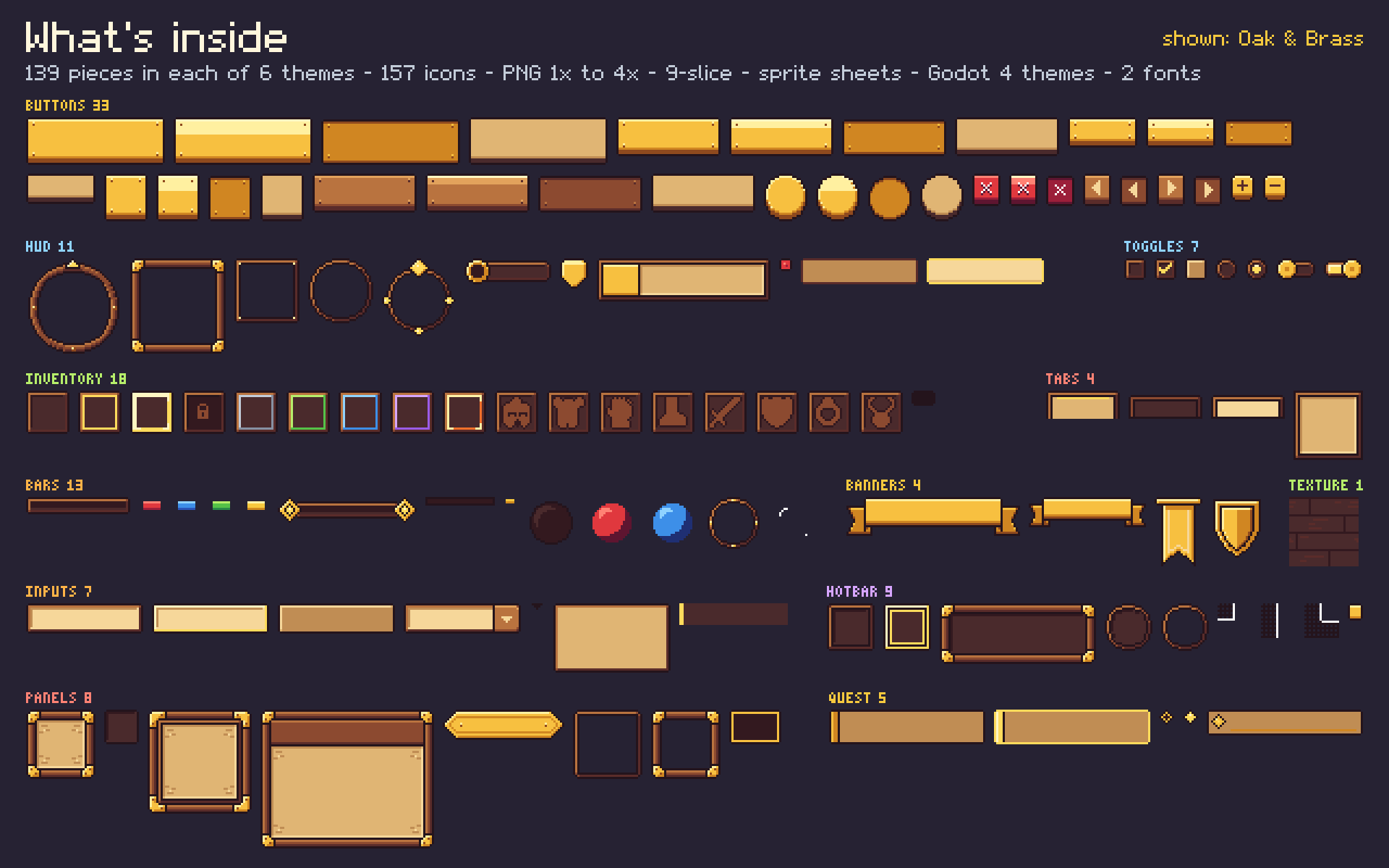 Contents sheet of the Crisp Pixel themed pieces