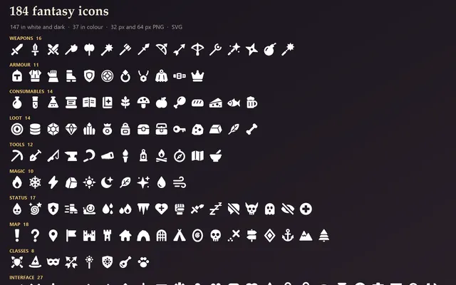 The fantasy icons included in Crisp Quest